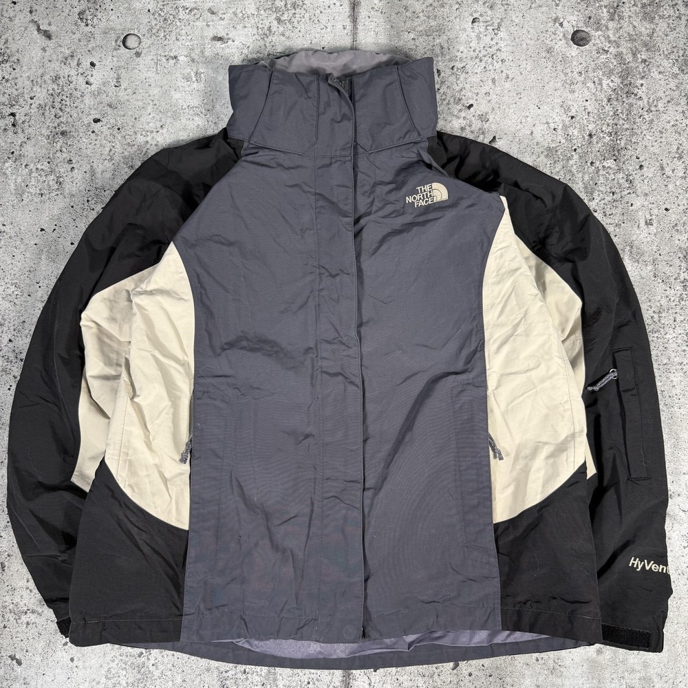 The North Face Jacket Womens Large Gray HyVent Hooded Rain Coat Zip Waterproof